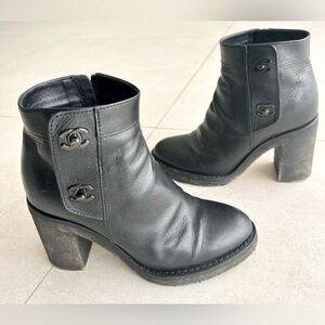 Chanel CC Turnlock Ankle Boots EU 36.5  US 6
Black Block Heel Booties